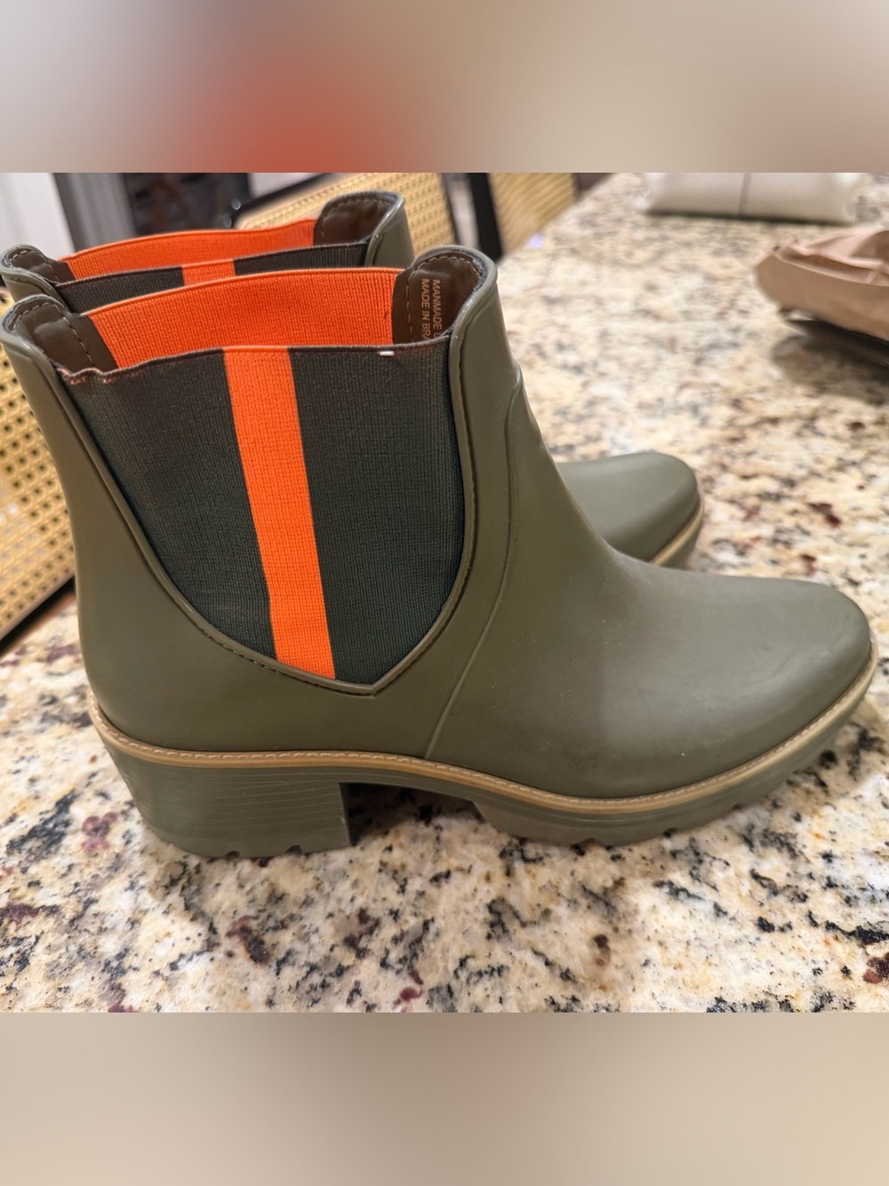 Bernardo Olive Green Chelsea Booties with Orange Accent